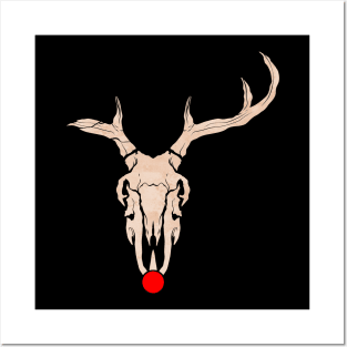 Rudolph Reindeer Skull With Red Nose Christmas Hallowxmas Posters and Art